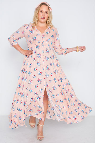 Plus Size Floral Button Down Maxi Dress