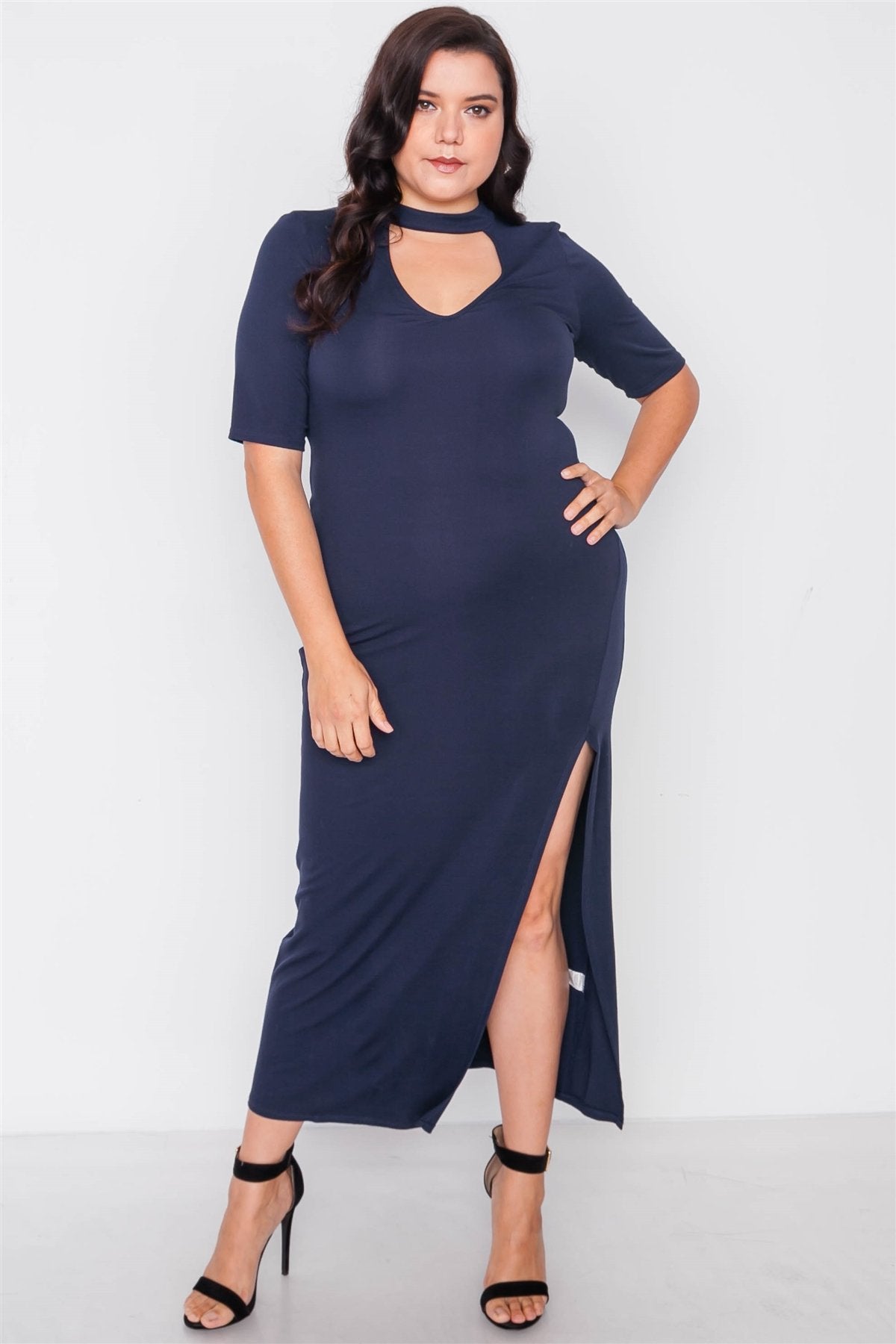 Plus Size Site Slit Mock Neck Maxi Dress