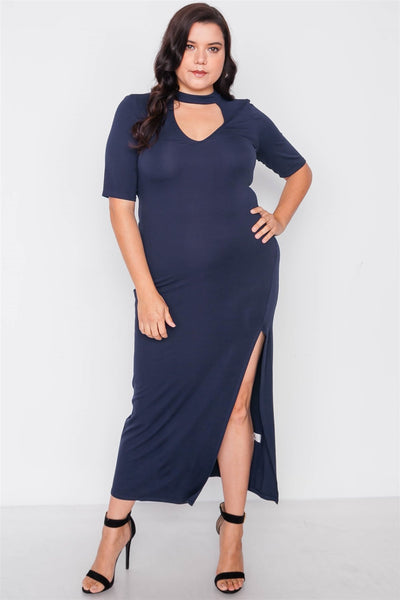 Plus Size Site Slit Mock Neck Maxi Dress