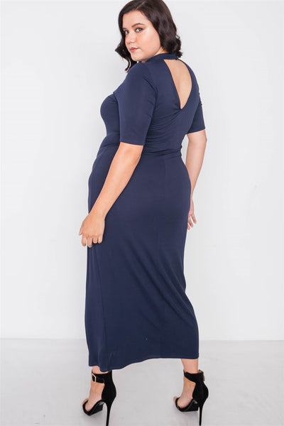 Plus Size Site Slit Mock Neck Maxi Dress