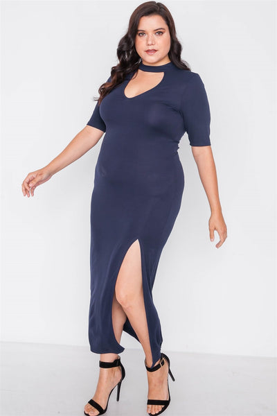 Plus Size Site Slit Mock Neck Maxi Dress