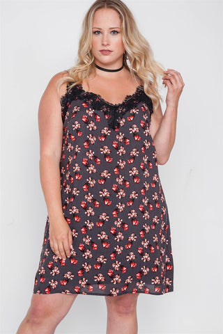 Plus Size Floral Cami Slip Mini Dress