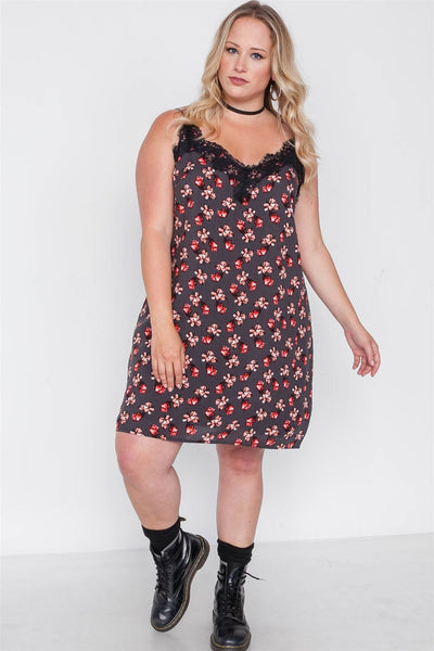 Plus Size Floral Cami Slip Mini Dress