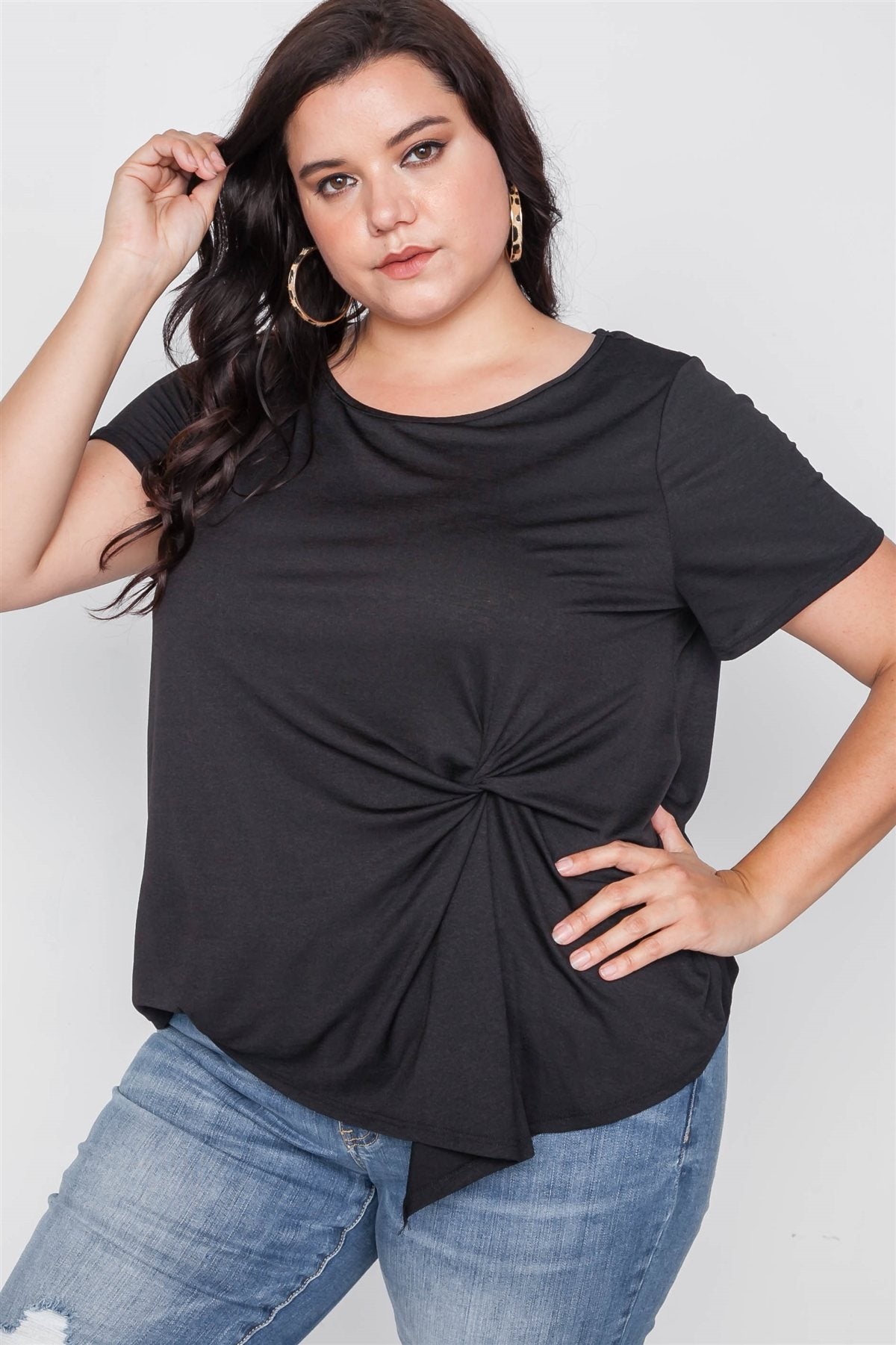 Plus Size Short Sleeve Twist Front Top