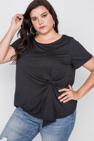 Plus Size Short Sleeve Twist Front Top