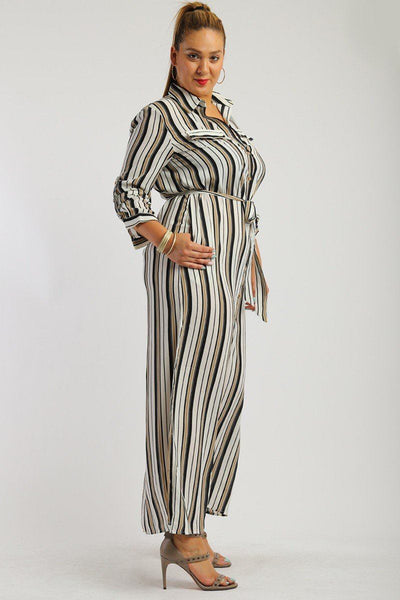 Stripe, Full Length Button Down Shirt Dress