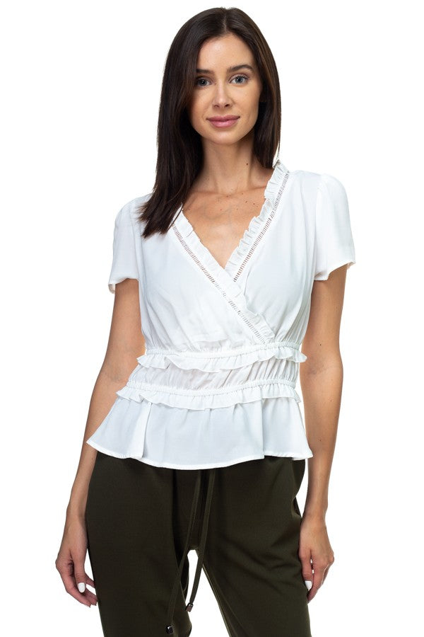 Shirring Ruffle Cropped Top