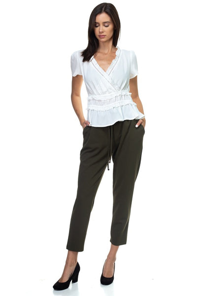 Shirring Ruffle Cropped Top