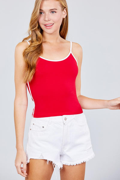 Double Round Neck Contrast Cami Top