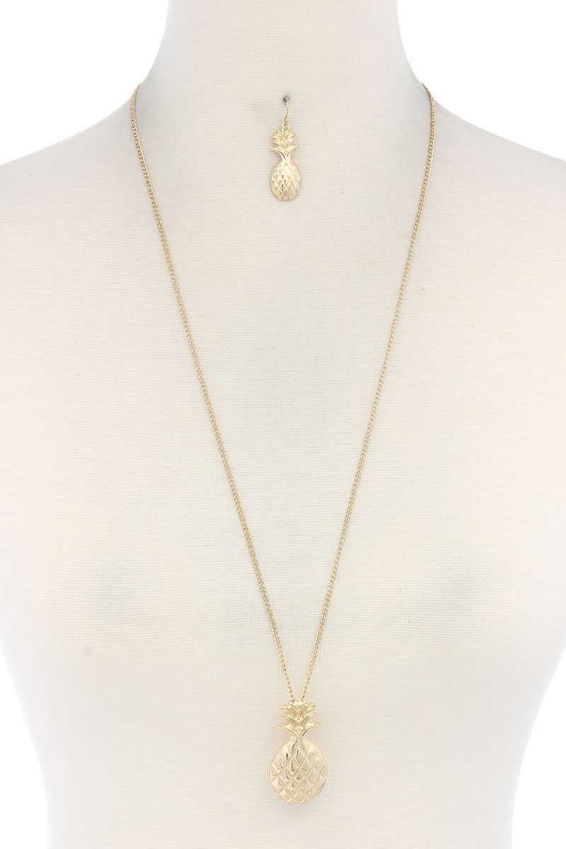 Hammered Pineapple Pendant Multi Cord Necklace And Earring Set