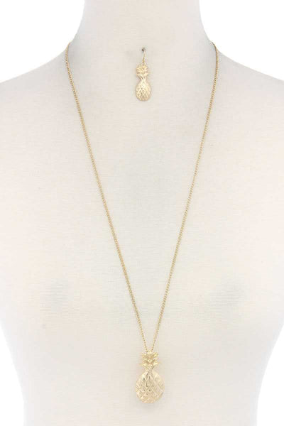 Hammered Pineapple Pendant Multi Cord Necklace And Earring Set