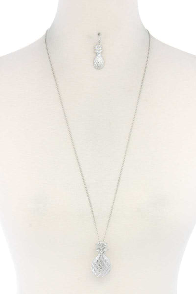 Hammered Pineapple Pendant Multi Cord Necklace And Earring Set