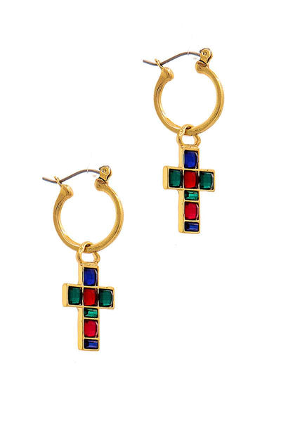 Fashion Multi Rhinestone Cross Drop Earring