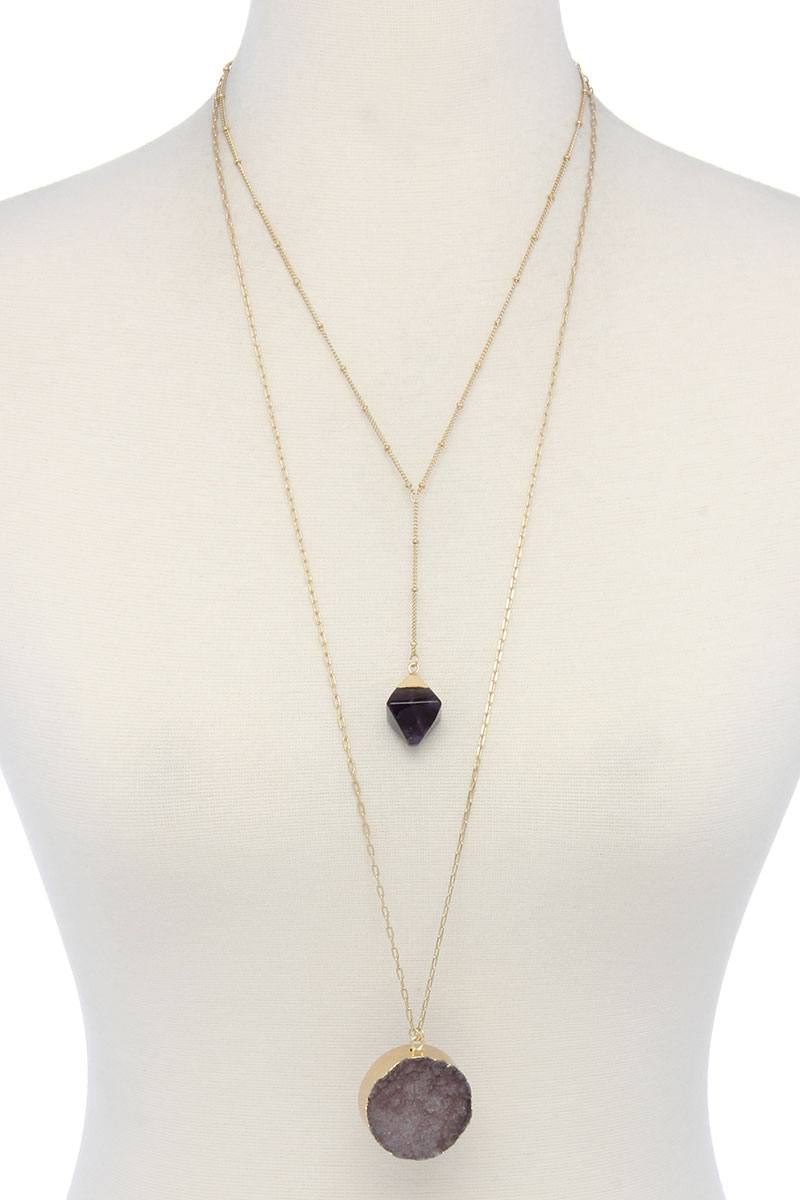 Druzy Stone Layered Y Shape Necklace