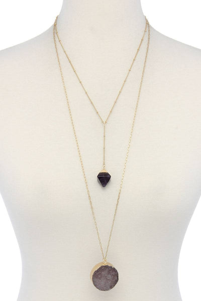 Druzy Stone Layered Y Shape Necklace