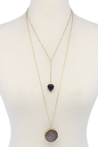 Druzy Stone Layered Y Shape Necklace