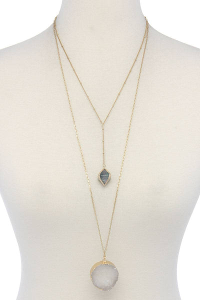 Druzy Stone Layered Y Shape Necklace