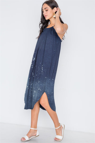 Navy Bleach Dye Loose Fit Cami Midi Dress
