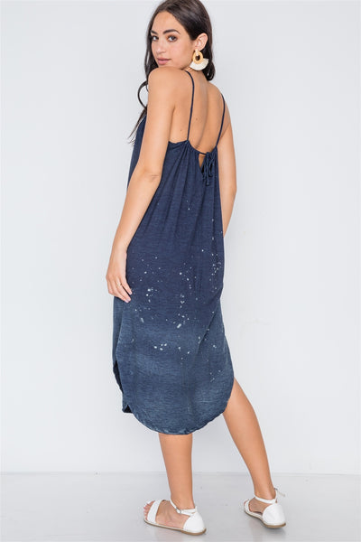 Navy Bleach Dye Loose Fit Cami Midi Dress