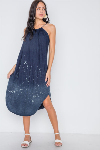 Navy Bleach Dye Loose Fit Cami Midi Dress