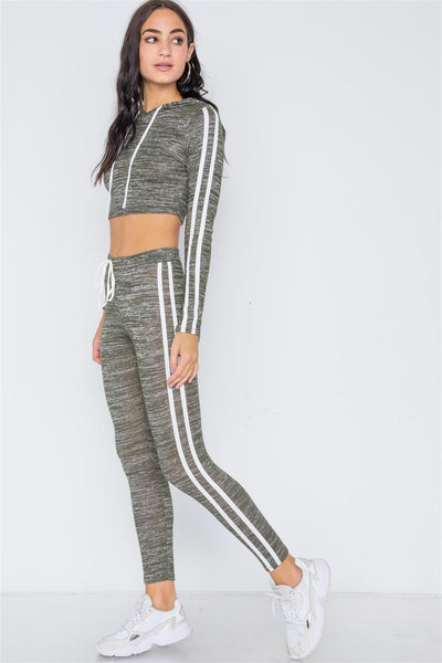 Green Heathered Crop Top Legging Two Piece Set