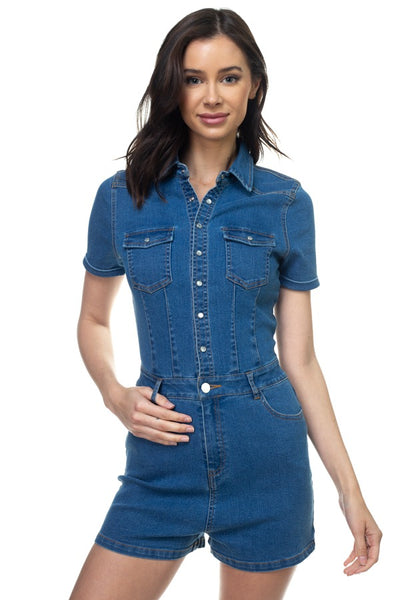 Denim Short Sleeve Romper