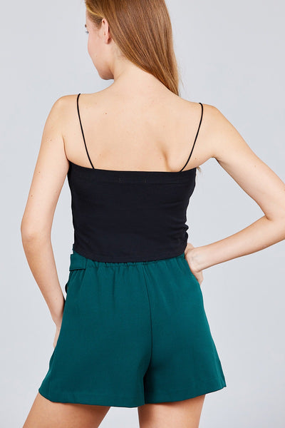 Button Down Elastic Strap Tube Rayon Spandex Rib Knit Top