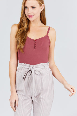 Front Button Down Detail Rayon Spandex Rib Cami Knit Top