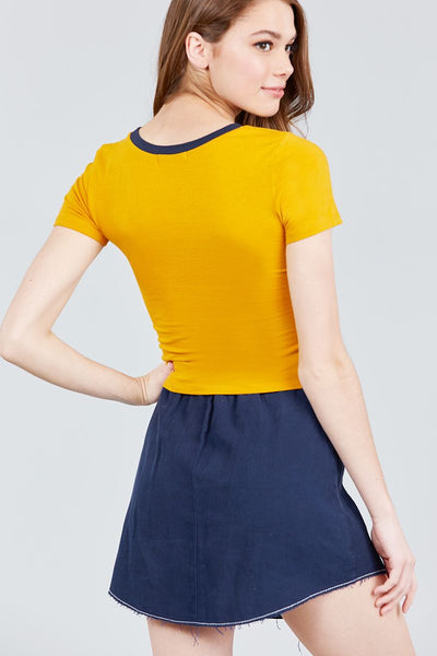 Short Sleeve Crew Neck Color Block Knit Top