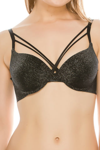 Glittery Fabric Strap Cross Front Bra