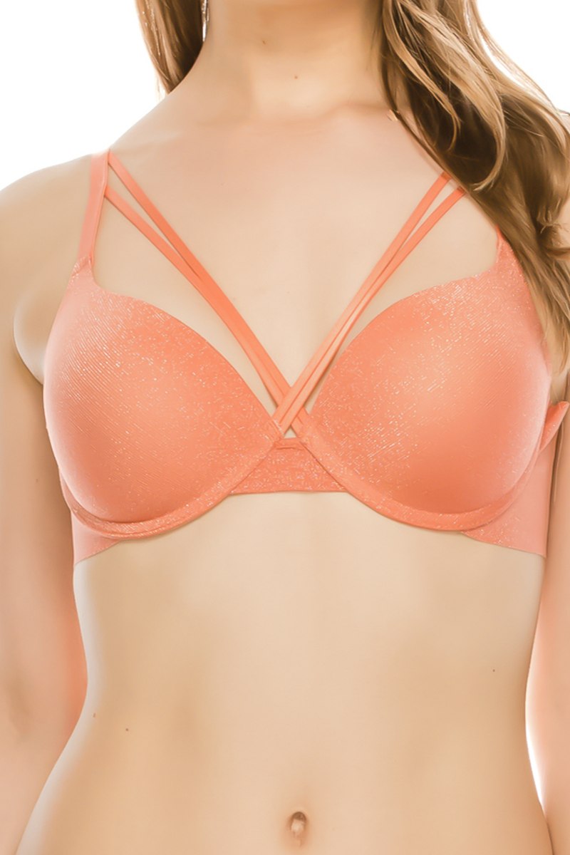 Glittery Fabric Strap Cross Front Bra