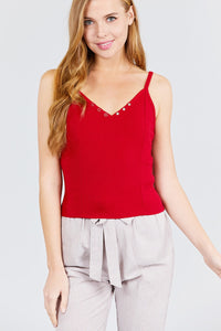 V-neck W/snap Button Detail Cami Rayon Spandex Heavy Rib Knit Top