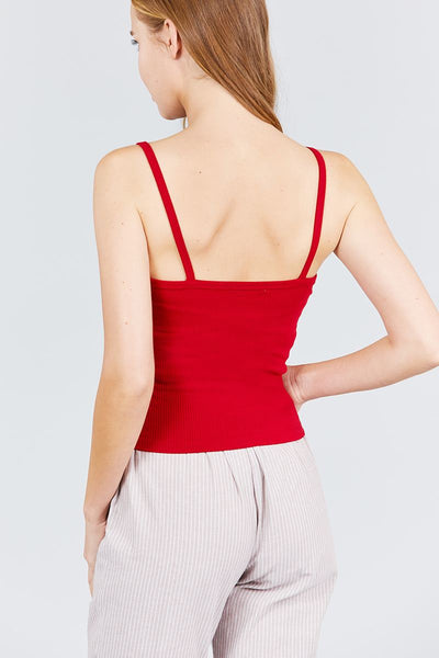 V-neck W/snap Button Detail Cami Rayon Spandex Heavy Rib Knit Top