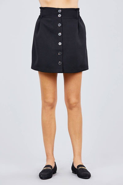 High Waist Smocking Detail Button Down Mini Skirt