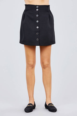 High Waist Smocking Detail Button Down Mini Skirt