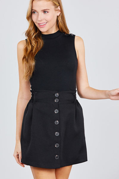 High Waist Smocking Detail Button Down Mini Skirt
