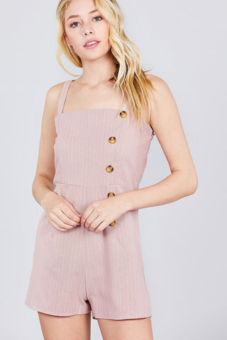 Button Down Yarn Dye Stripe Cami Linen Romper