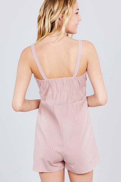 Button Down Yarn Dye Stripe Cami Linen Romper