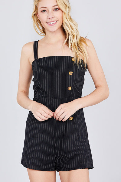 Button Down Yarn Dye Stripe Cami Linen Romper