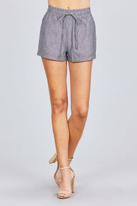 Waist Elastic W/drawstring Yarn Dye Stripe Short Pants