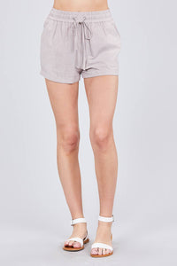 Waist Elastic W/drawstring Yarn Dye Stripe Short Pants