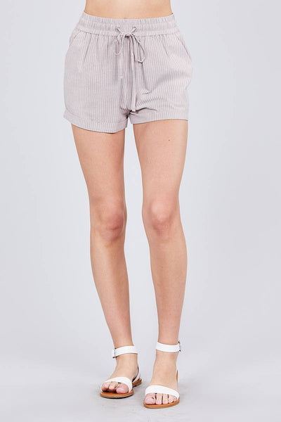 Waist Elastic W/drawstring Yarn Dye Stripe Short Pants