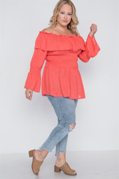 Plus Size Off-the-shoulder Flounce Top