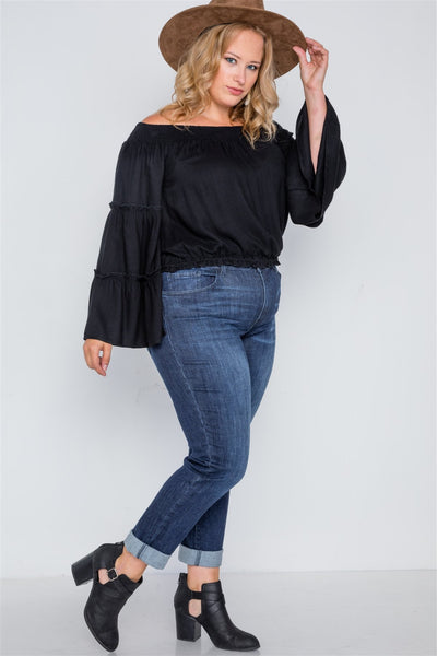 Plus Size Off-the-shoulders Bell Sleeve Top