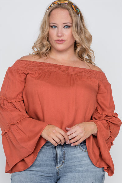 Plus Size Off-the-shoulders Bell Sleeve Top