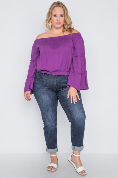 Plus Size Off-the-shoulders Bell Sleeve Top