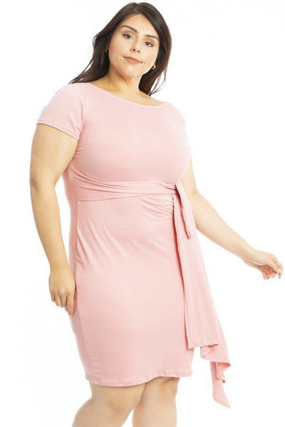 Solid Midi Length Silhouette Short Sleeve Dress