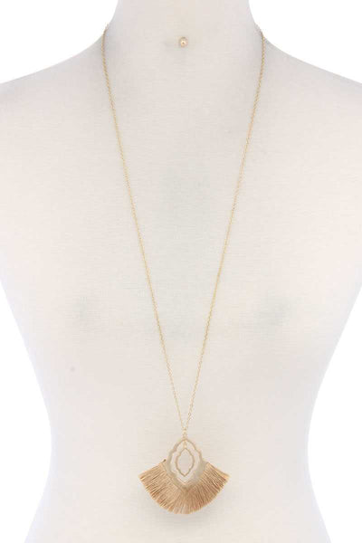 Double Moroccan Shape Fan Tassel Pendant Necklace