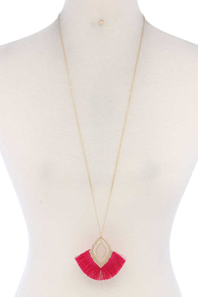 Double Moroccan Shape Fan Tassel Pendant Necklace