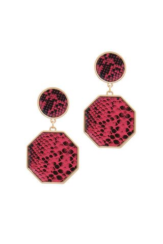 Snake Pattern Octagon Shape Post Drop Earring